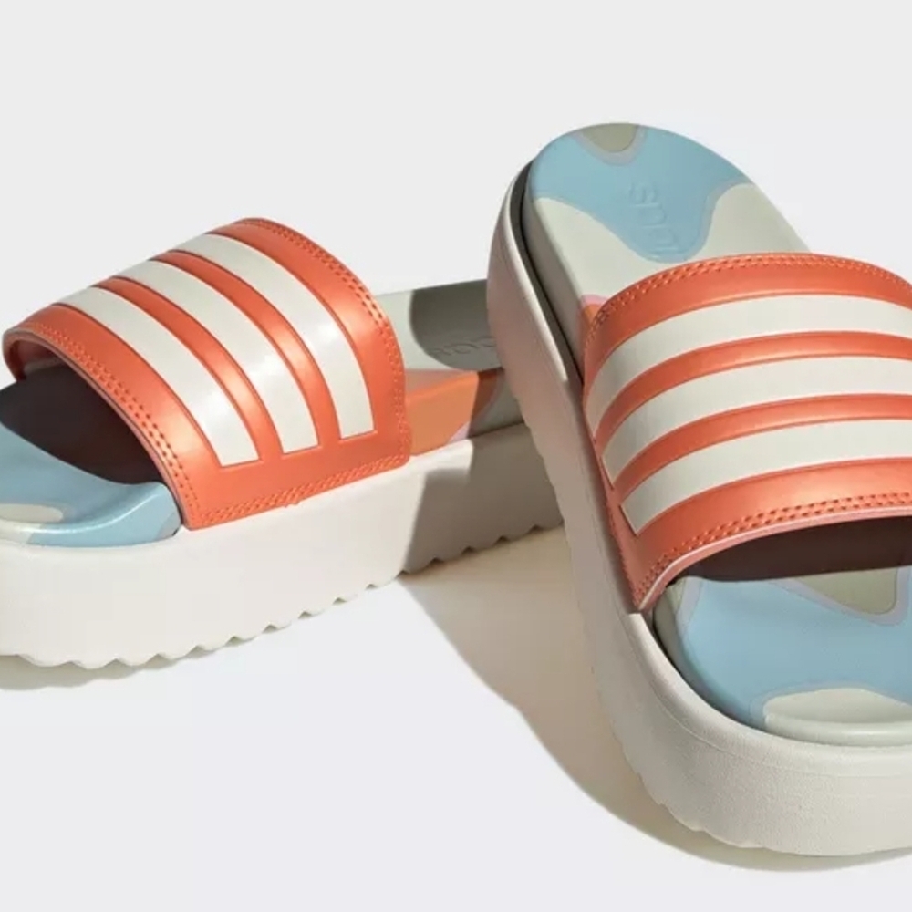 Adidas Women's Orange and White Slides